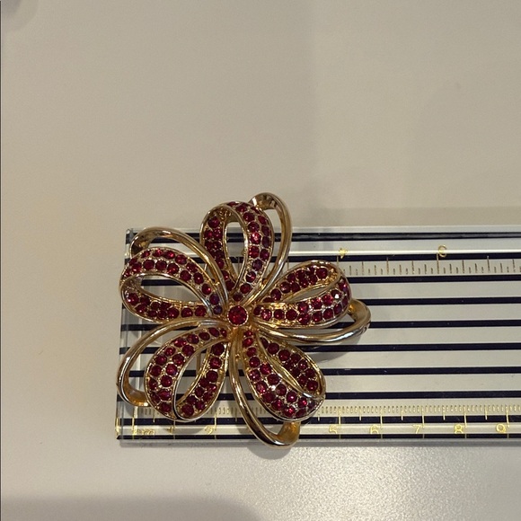 Monet Gold and Red Floral Brooch - Picture 2 of 7